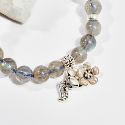 Vòng tay phong thủy nữ đá labradorite charm bạc 8mm mệnh thủy , kim - Ngọc Quý Gemstones
