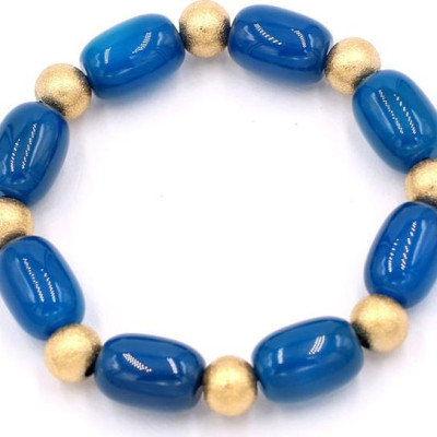 Vòng tay thạch anh xanh dương bầu 14mm VTAXDBNHVT1 - hợp mệnh Thủy, mệnh Mộc