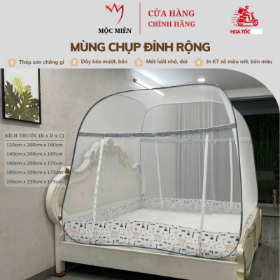 Màn Chụp Cao Cấp Mộc Miên Hoạ Tiết Xám Khủng Long - Kích thước 1,8mx2m - 2 cửa ( Hà Nội )