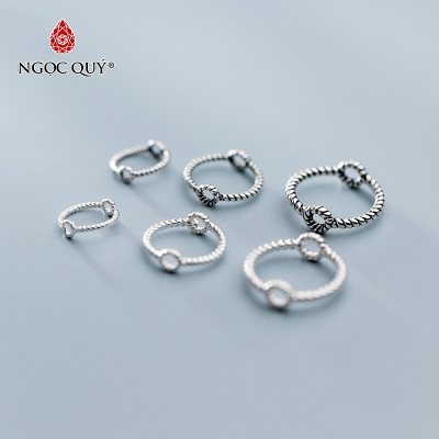 Charm bạc trắng tròn xoắn lồng hạt xỏ ngang - Ngọc Quý Gemstones