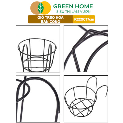 Giỏ treo hoa ban công, D22xC18cm, chất liệu sắt sơn tĩnh điện, phù hợp với mọi lan can |Greenhome