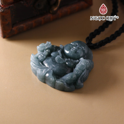 Mặt dây chuyền phật di lặc lam ngọc 45x45mm mệnh hỏa mộc - Ngọc Quý Gemstones