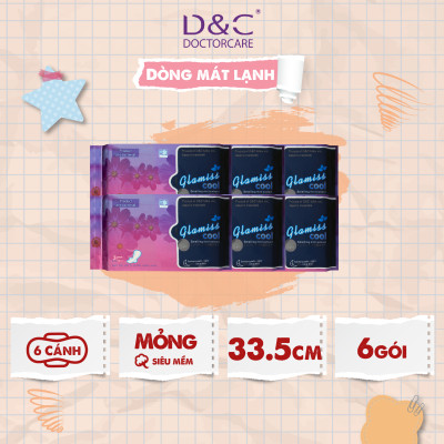 Combo 6 Băng vệ sinh ban đêm Glamiss Cool thảo dược 33.8cm siêu mát siêu khô thoáng