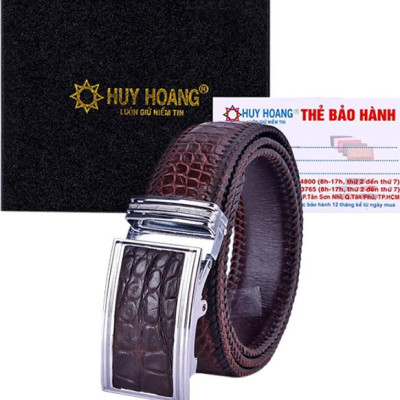 Thắt Lưng Nam Da Cá Sấu Đan Viền Bản Lớn Huy Hoàng HT4289 - Nâu Đất