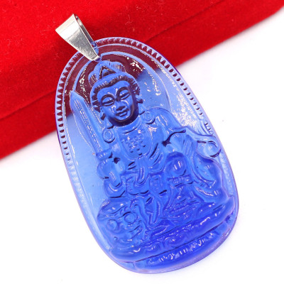 Mặt phật Văn Thù Bồ Tát thủy tinh xanh dương 3.6cm