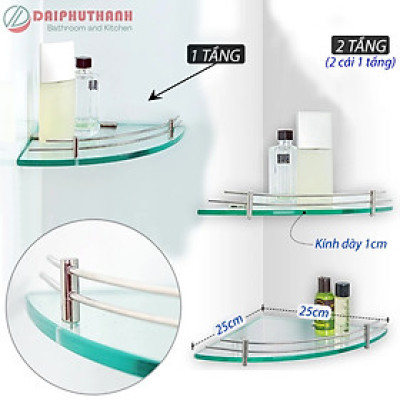 Kệ Kính Cường Lực Lắp Góc Nhà Tắm KZ-KKG01 - Có 1 và 2 tầng, phụ kiện inox 201 hoặc 304, nhỏ gọn tiết kiệm diện tích