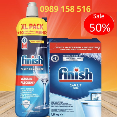 Combo Muối rửa bát finish 1.5kg + Nước làm bóng finish 800ml dùng cho Máy rửa bát chén