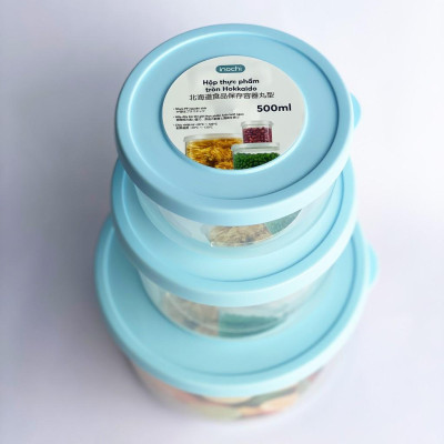 Bộ 3 Hộp Nhựa Đựng Thực Phẩm, Thức Ăn Hokkaido Tròn - Nhựa Cao Cấp Trong Suốt Bền Kín Chịu Nhiệt Cao Tiêu Chuẩn Nhật ( Tặng kèm khăn lau pakasa)