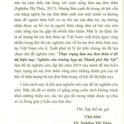 Bà Mẹ Đơn Thân Ở Đô Thị Hiện Nay - Nghiên Cứu Trường Hợp Tại Thành Phố Hà Nội (Sách chuyên khảo)