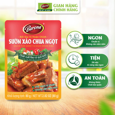Combo 3 gói Xốt Gia vị hoàn chỉnh Barona - Sườn xào chua ngọt 80gr