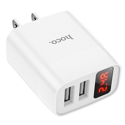 Cốc sạc 2.4A Hoco C86 màn hình Led hiển thị dòng điện chân dẹt 2 cổng USB chất liệu cao cấp ( 2 màu ) - Hàng chính hãng