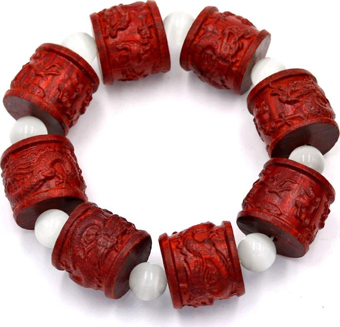 Vòng tay chuỗi hạt trụ rồng gỗ trắc đỏ TRDTM6