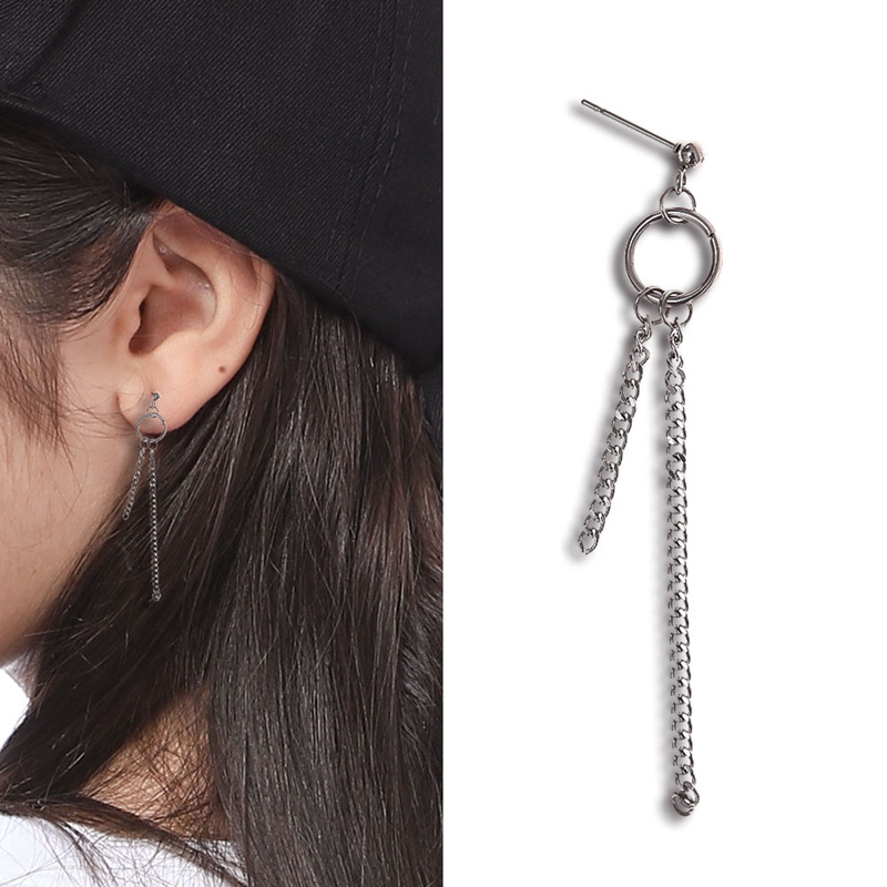 Khuyên tai 1 Đôi xích dài so le bất đối xứng cá tính nam nữ