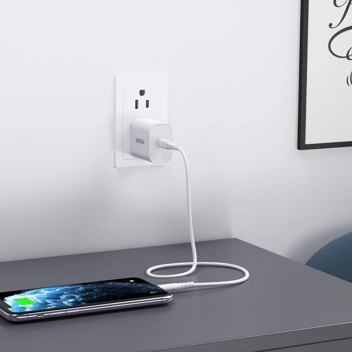 Bộ Củ Sạc CHOETECH PD 3.0 20W PD5005-W + Cáp Type C to C 1M 30W CC0002-V2 Chuyên Sạc Nhanh 18-20W Smartphone Android - Hàng Chính Hãng