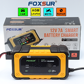 ạc bình ắc quy Foxsur 7A 12V(4Ah - 140Ah)sạc cho cả pin LiFePO4 tự ngắt khử sunfat chống ngược cực chống chập