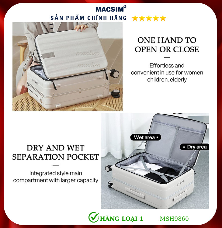 Vali cao cấp Macsim Hanke MSH9860 24 inch- Hàng loại 1 màu trắng