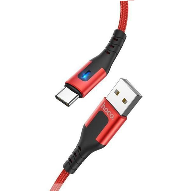 Cáp sạc nhanh 3A Hoco DU08 kết nối Type-C vải dù chống rối tích hợp đèn Led báo sạc dài 1M cho Android ( 3 màu ) - Hàng chính hãng