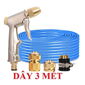 Bộ dây vòi xịt nước rửa xe, tưới cây . tăng áp 3 lần, loại 3m, 5m 206701-1 đầu đồng,cút đồng,nối đồng+ tặng đai
