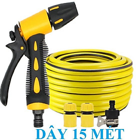 Bộ dây vòi xịt nước rửa xe, tưới cây . tăng áp 3 lần, loại 15m 206236 đầu đồng,cút+ tặng mở chai