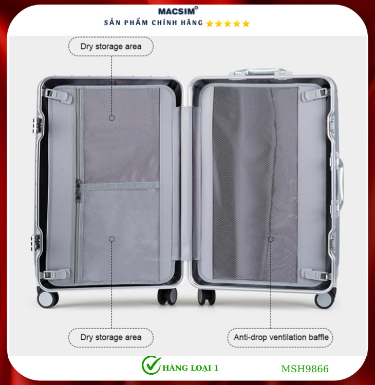 Vali cao cấp Macsim Hanke MSH9866 20 inch màu xám - Hàng loại 1
