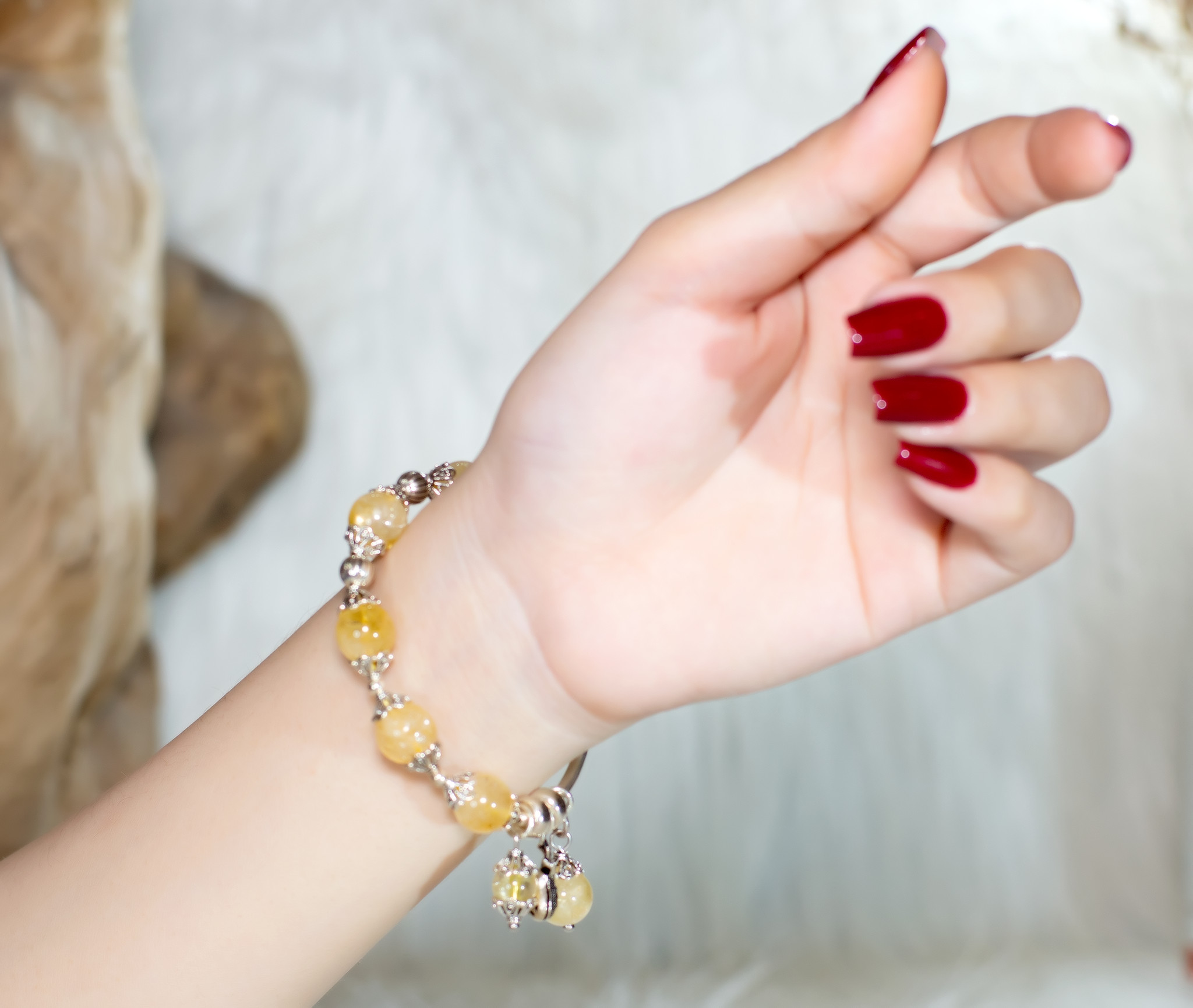 Vòng phong thủy Thạch anh vàng (Citrine) tự nhiên AAAA #VT025