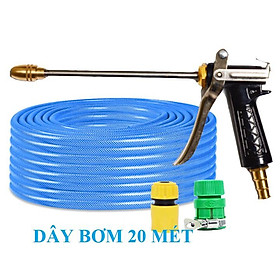 Bộ dây vòi xịt nước rửa xe, tưới cây . tăng áp 3 lần, loại 20m 206701-2 đầu đồng,cút,nối vàng+tặng mở chai