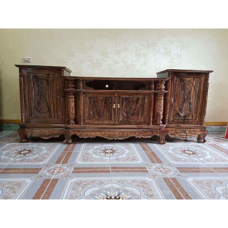 Kệ tivi gỗ tràm kệ cột nho phun pu vân mun