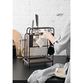 GIÁ KỆ ĐỂ DAO THỚT SƠN TĨNH ĐIỆN CARBON ĐEN CÓ ÔNG CẮM ĐŨA CAO CẤP