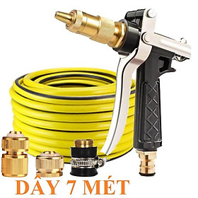 Bộ dây vòi xịt nước rửa xe, tưới cây . tăng áp 3 lần, loại 7m, 10m 206236 đầu đồng, cút đồng+ tặng khăn phượt