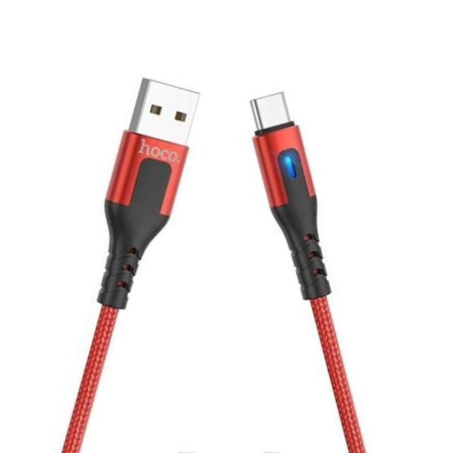 Cáp sạc nhanh 3A Hoco DU08 kết nối Type-C vải dù chống rối tích hợp đèn Led báo sạc dài 1M cho Android ( 3 màu ) - Hàng chính hãng