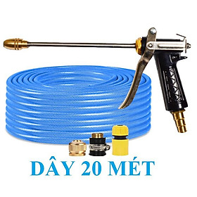 Bộ dây vòi xịt nước rửa xe, tưới cây . tăng áp 3 lần, loại 20m 206701-2 đầu đồng, cút, nối đồng nhựa