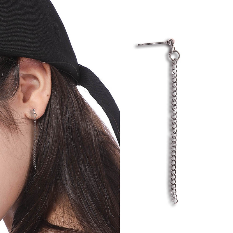 Khuyên tai 1 Đôi xích dài so le bất đối xứng cá tính nam nữ