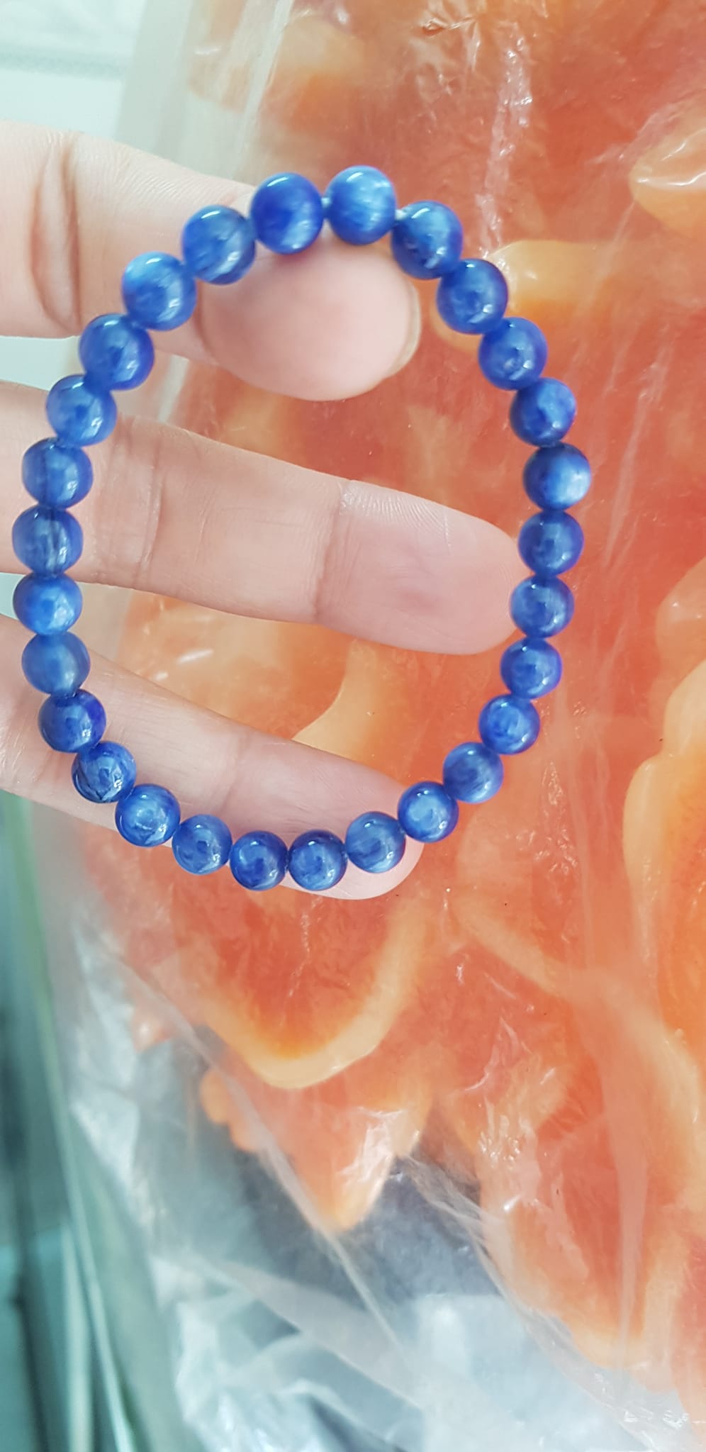 Vòng tay nữ đá kyanite tự nhiên hay đá Sapphire nước xanh dương Đậm bóng đẹp 6mm nữ mệnh Thủy mệnh Mộc đeo ạ