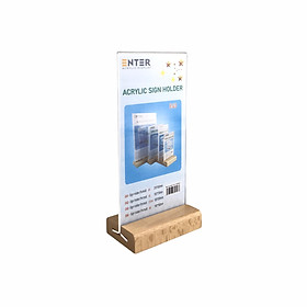 Kệ mica 2 mặt Enter E43 100x210mm đế gỗ 1/3A4 đứng, Kệ menu nhà hàng, Standee mica để bàn, Bảng quét mã QR Code