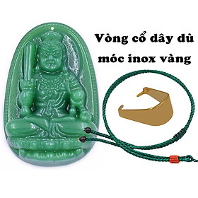 Mặt dây chuyền Phật Bất động minh vương đá xanh 2.2 x 3.6cm ( size trung ) kèm vòng cổ dây dù xanh lá + móc inox, Phật bản mệnh