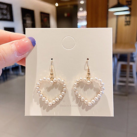 Bông Tai, Khuyên Tai Silver S925 Hình Trái Tim Đính Ngọc Trai Ulzzang Hàn Quốc