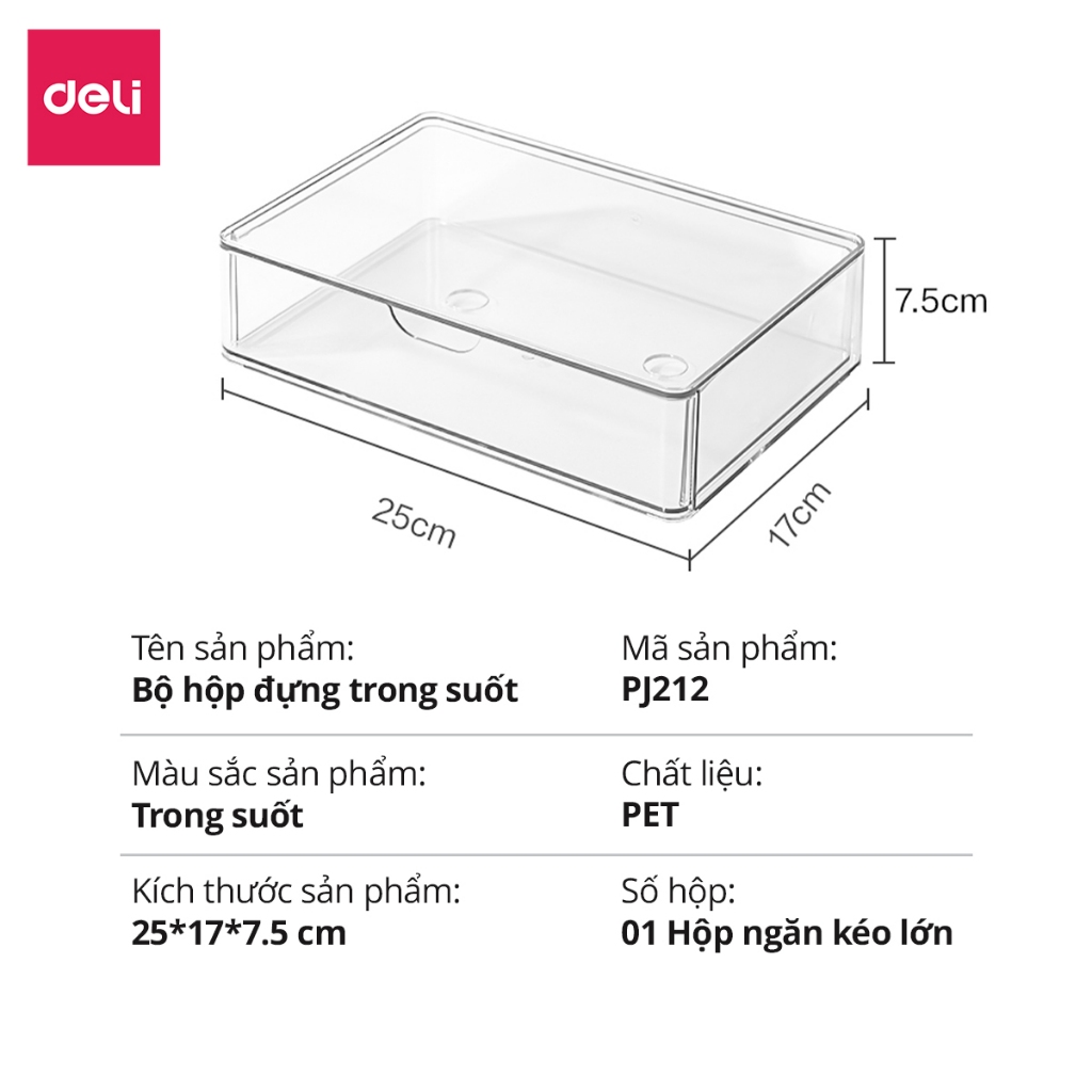 Khay Đựng Đồ Đa Năng Để Bàn Deli - Hộp Đựng Đồ Dùng Học Tập Văn Phòng Phẩm Trong Suốt - Nhiều Ngăn Có Nắp Đậy