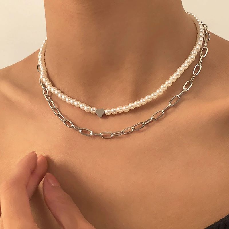 Dây chuyền vòng cổ trái tim ngọt ngào mix hạt 2 tầng