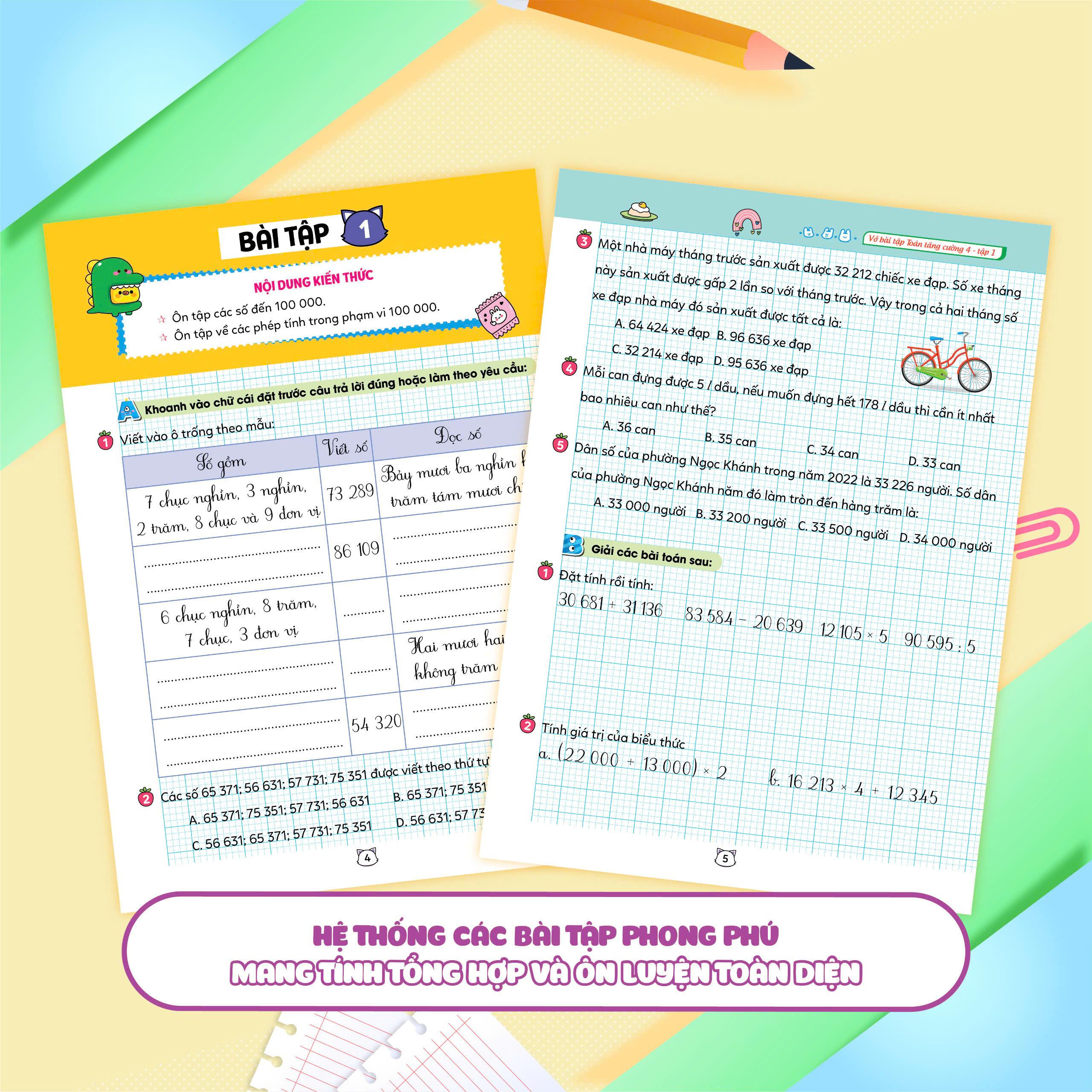 Sách - Vở Bài Tập Toán Tăng Cường Lớp 4 - Tập 1 (Theo Sách Giáo Khoa Kết Nối Tri Thức Với Cuộc Sống)