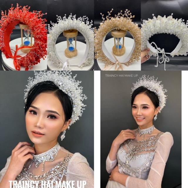 Mấn Mỹ nhân 2020 cài tóc cô dâu thủ công mấn nhung đính đá hạt trai phẩ Lê dùng được 2 chiều