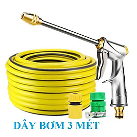 Bộ dây vòi xịt nước rửa xe, tưới cây .tăng áp 3 lần, loại 3m,5m 206701-Ađầu đồng,cút,nối nhựa v+tặng móc khoá
