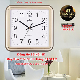 Đồng hồ Treo Tường KIM TRÔI EASTAR CAO CẤP - Mặt Vuông - Viền Kim Tuyến - Số nổi Ánh kim - Bảo Hành 1 Năm - Tặng Pin Maxell