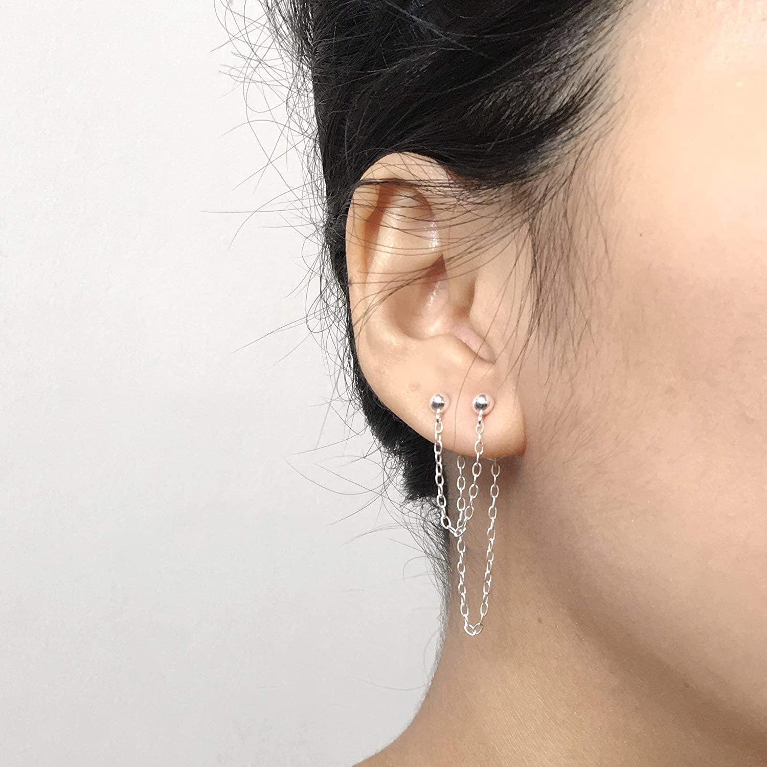 Bông tai xích chữ U hai đầu lỗ đinh đơn giản thần thái