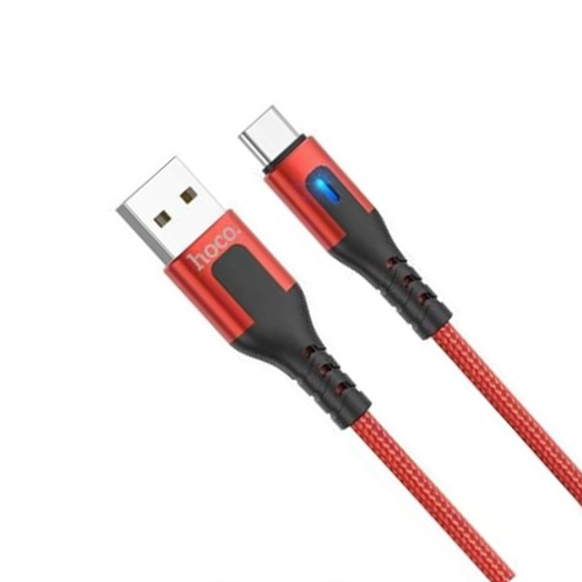 Cáp sạc nhanh 3A Hoco DU08 kết nối Type-C vải dù chống rối tích hợp đèn Led báo sạc dài 1M cho Android ( 3 màu ) - Hàng chính hãng