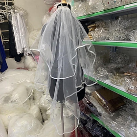 voan cài tóc cô dâu trơn viền phi bóng dài 90cm hai lớp có gắn xược cài đính đá voan Mỹ mềm GiangPKC