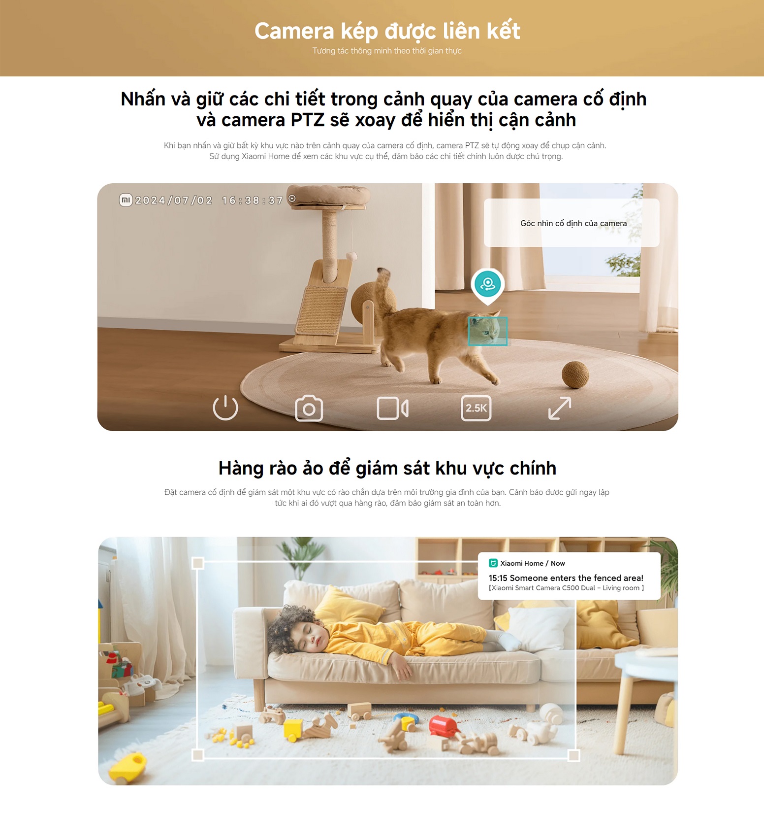 Camera Kép Xiaomi Smart Camera C500 Dual EU - Nhận Diện Thú Cưng - Phát Hiện Tiếng Khóc Em Bé - Hàng Chính Hãng