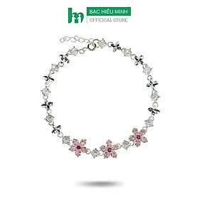 Lắc Tay Nữ Bạc Hiểu Minh LTU524 Hoa 5 Cánh Màu Hồng