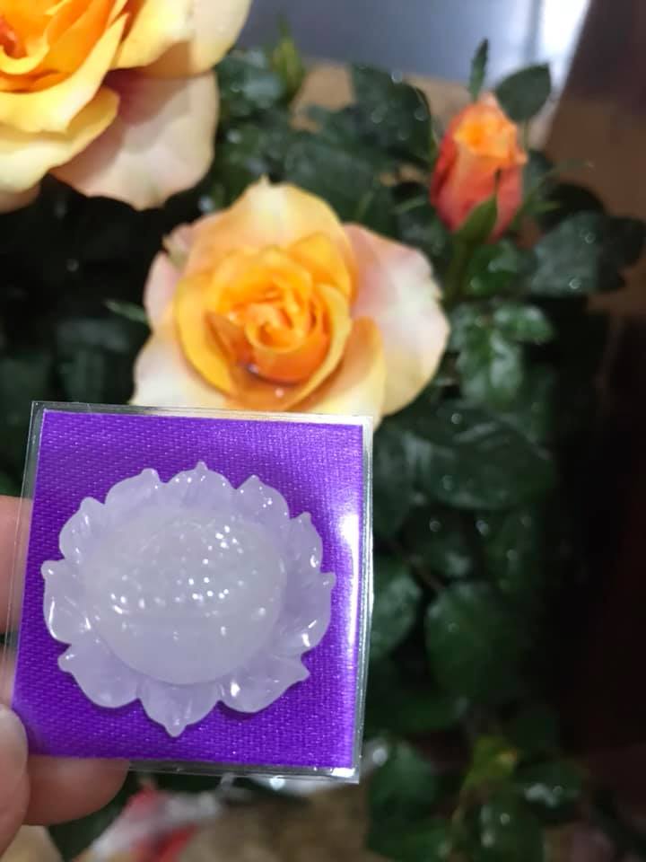 MẶT DÂY CHUYỀN BÔNG SEN TRẮNG TINH BÓNG ĐẸP 100% ĐÁ CẨM THẠCH TỰ NHIÊN NỮ MỆNH KIM THỦY 28MM