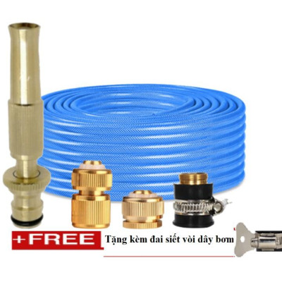Bộ dây vòi xịt nước rửa xe, tưới cây . tăng áp 3 lần, loại 20m 206587 đầu đồng,cút đồng+ tặng đai