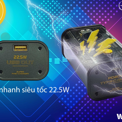 Sạc dự phòng trong sup6t1 WEKOME WP 333 dung lượng 10000mah hỗ trợ sạc nhanh 20W màn hình led hiển thị phần trăm pin cực sang hàng nhập khẩu